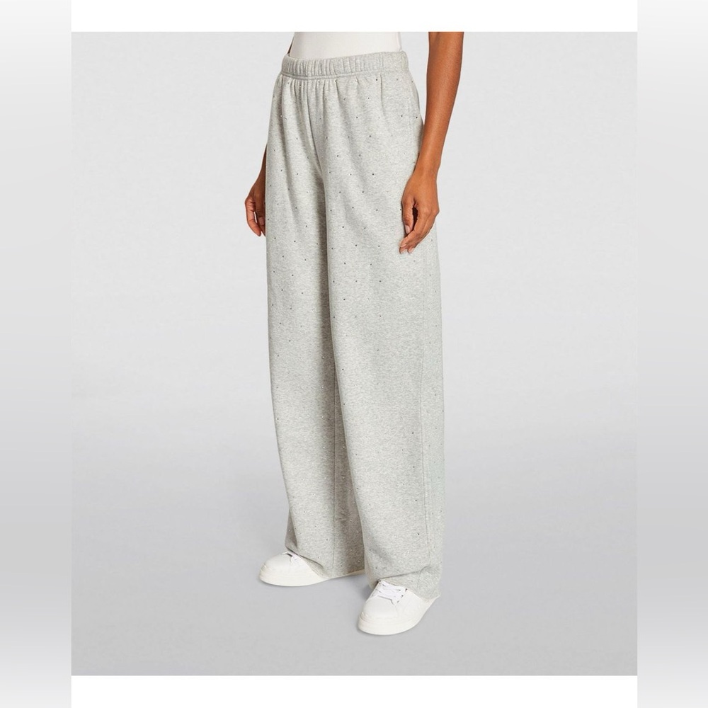 Good American Wide Leg Speckled Sweatpants in Light Gray
